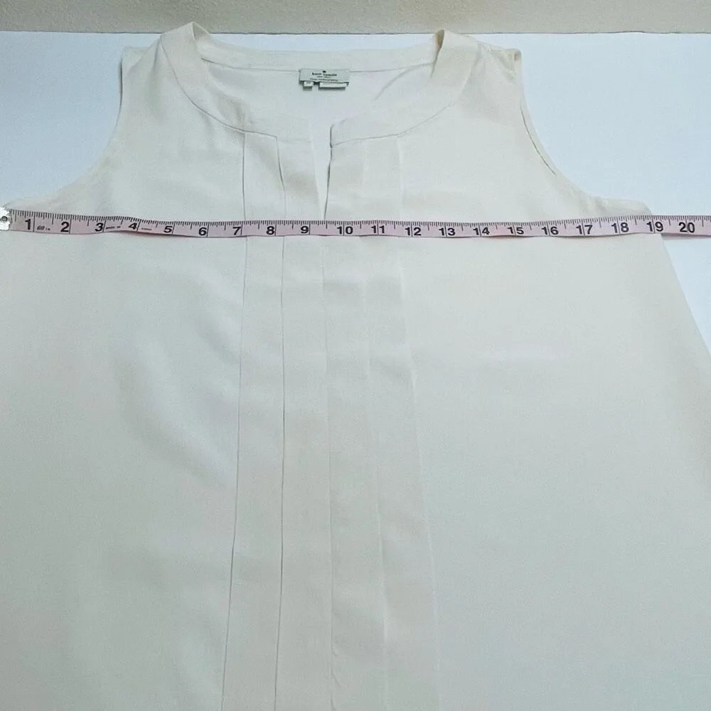 Kate Spade Addie Top Silk Split Neck Pleated Tank Top Cream Size 10